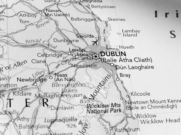 Dublin map detail with selective focus black and white