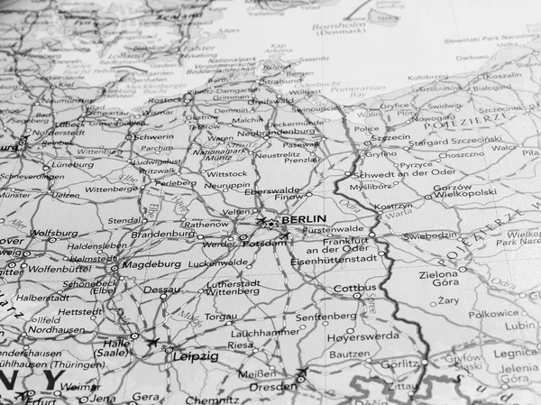 Berlin map detail with selective focus black and white