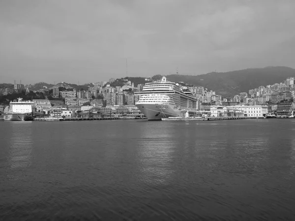 Black and white Porto Vecchio old harbour in Genoa