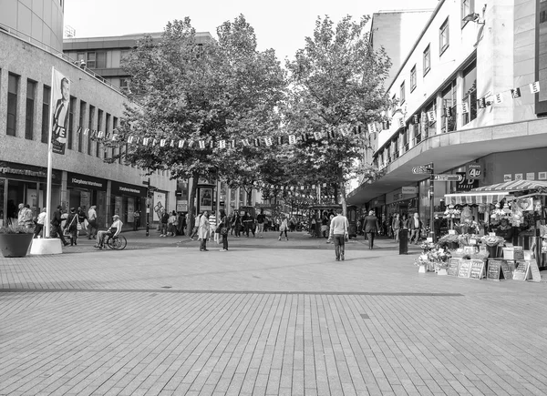 Black and white High street in Birmingham UK