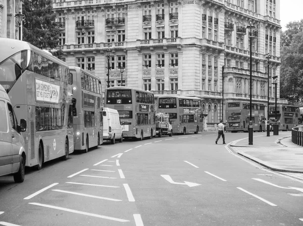 Black and white Double decker bus
