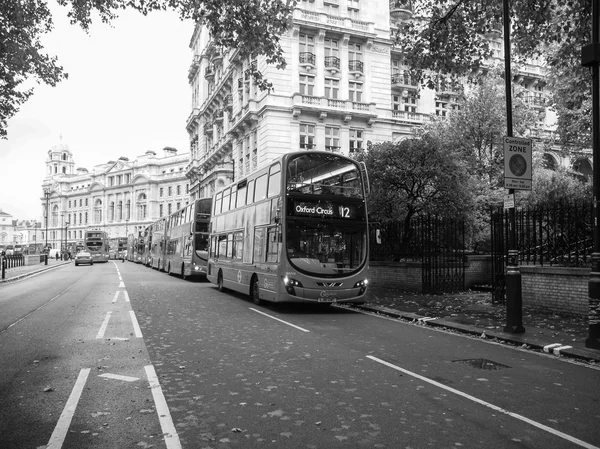 Black and white Double decker bus