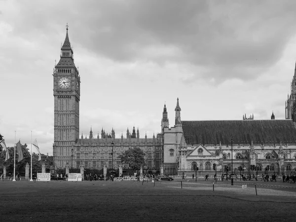 Black and white Parliament Square in London