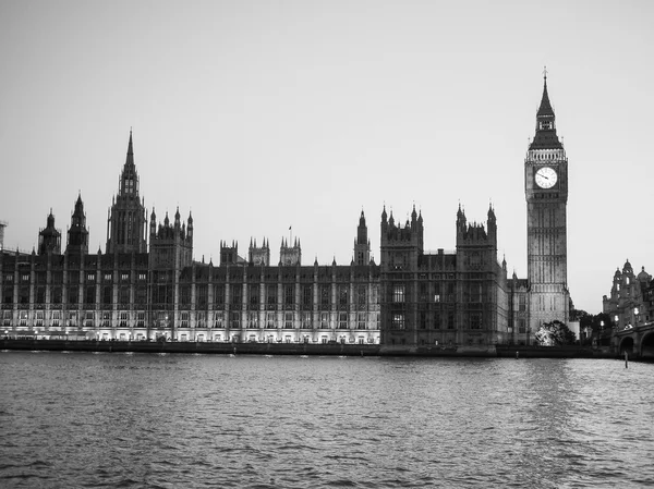 Black and white Houses of Parliament in London
