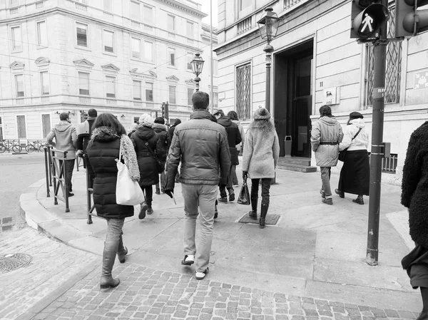 Black and white Tourists visiting Turin