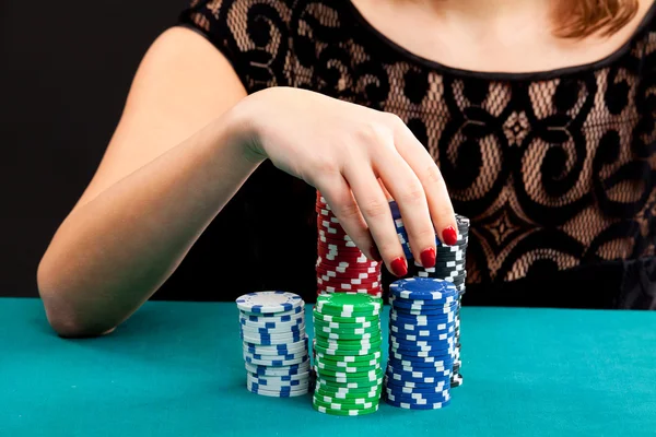 Young woman with gambling chips