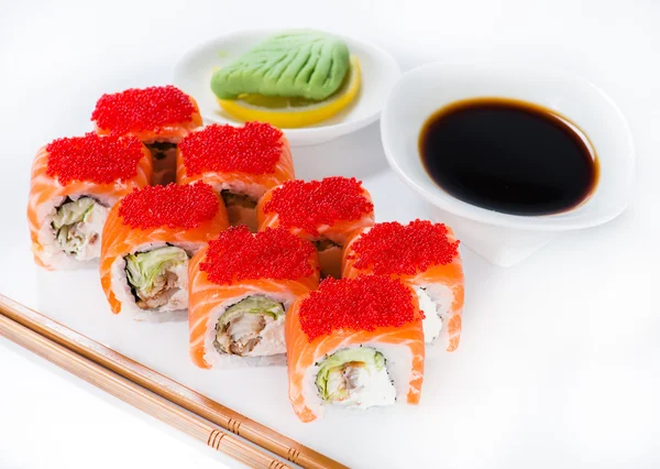 Closeup of Japanese sushi salmon and flying fish roe (shallow DO