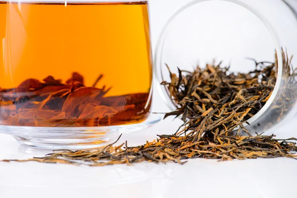 Close-up of spilled tea Golden needle with a red-haired (Golden