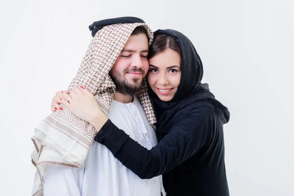 Portrait of attractive arabic couple,dressed middle eastern way.