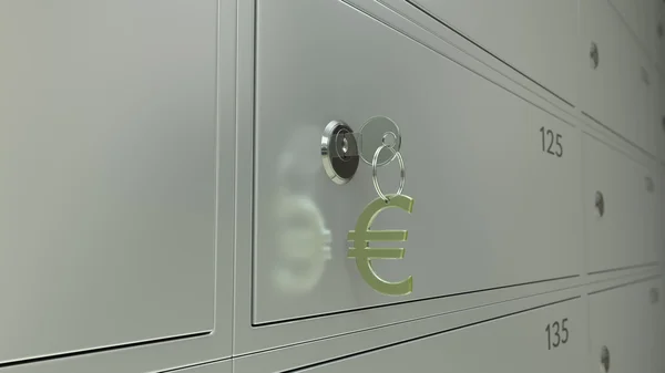 Bank safe deposit boxes and the key with euro sign keychain, CGI