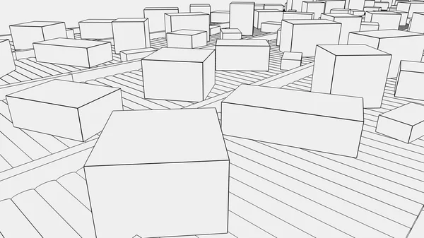 Simplified different sized boxes on conveyors. 3D rendering