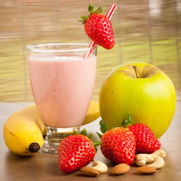 Strawberry smoothie refreshing fruit meal - healthy vegetarian f
