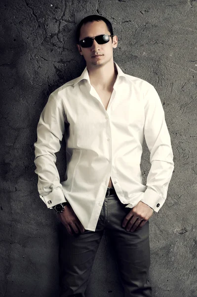 sexy man wearing white luxury shirt