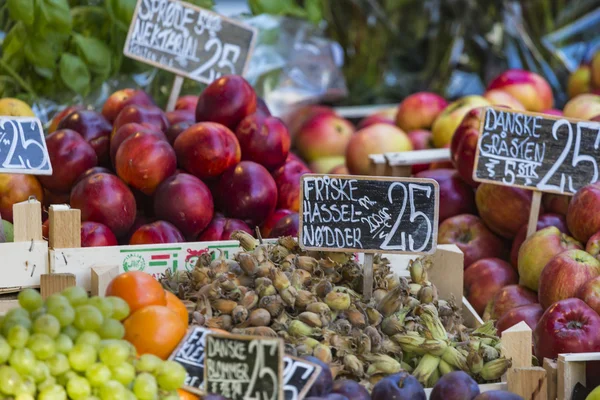 Fresh fruits on a farm market in Copenhagen, Denmark.