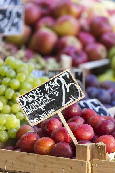 Fresh fruits on a farm market in Copenhagen, Denmark.