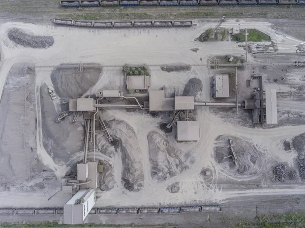 Aerial view of open pit sand quarries.  View from above.