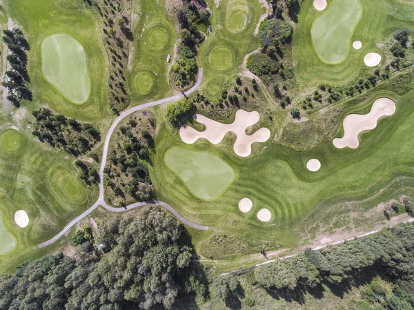 Aerial view over golf field in Poland. Summer time.