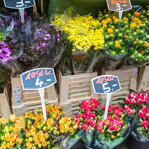 Autumn flower bouquets on farmer agricultural market, Germany