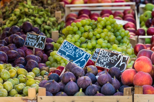 Fresh fruits on a farm market in Copenhagen, Denmark.