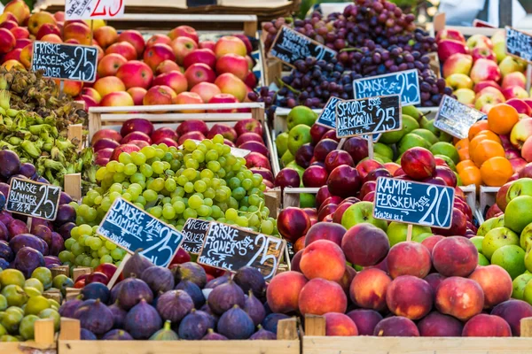 Fresh fruits on a farm market in Copenhagen, Denmark.