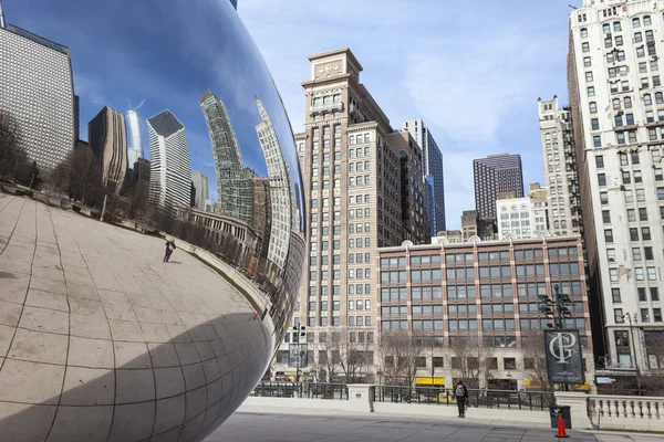 CHICAGO, USA - APRIL 02: Cloud Gate and Chicago skyline on April