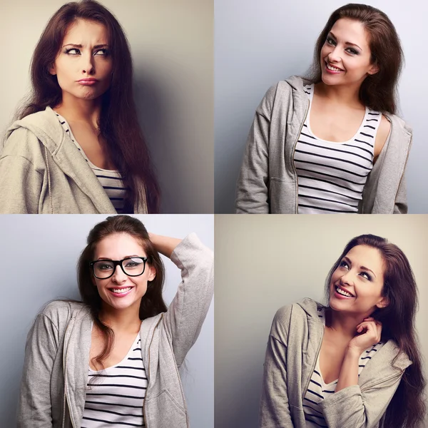 Collage (collecion) of beautiful young woman with different emot