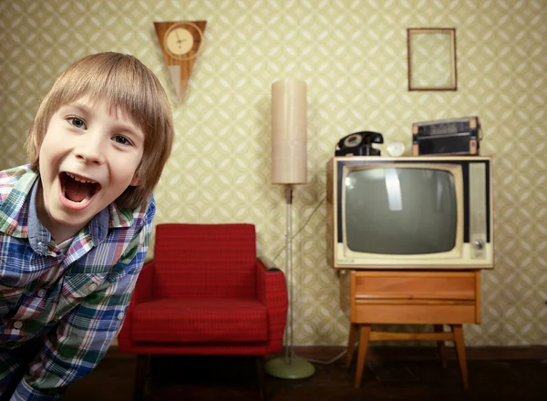 Little boy in vintage room