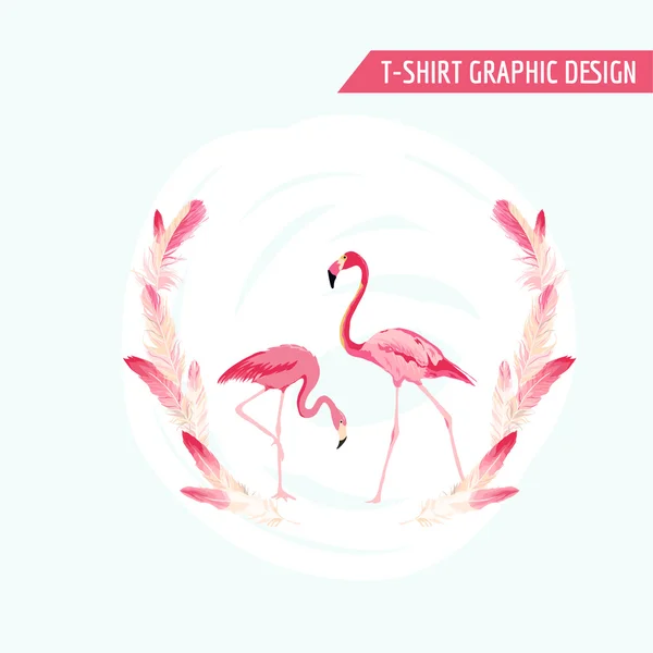 Tropical Graphic Design. Flamingo Birds. Tropical Background. T-shirt Design