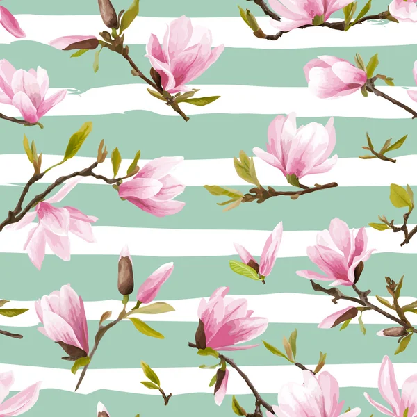 Seamless Floral Pattern. Magnolia Flowers and Leaves Background. Exotic Flower. Vector