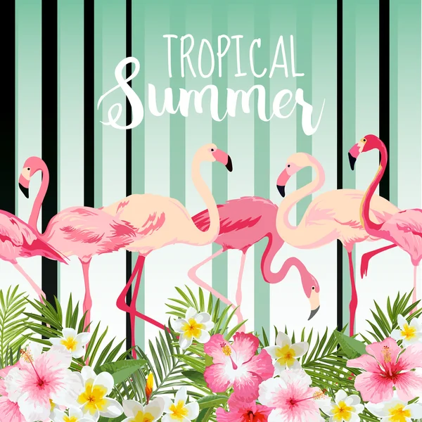 Flamingo Bird Background. Retro Pattern. Tropical Background. Tropical Flower. Floral Background. Vector Background.