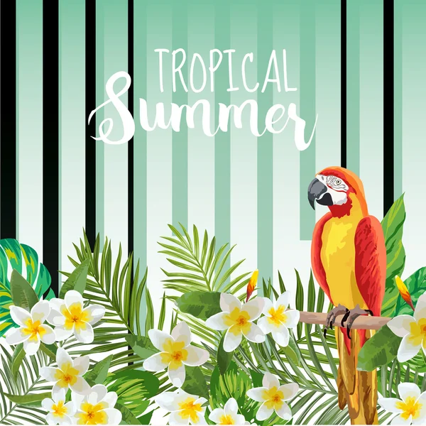 Parrot Bird Background. Retro Pattern. Tropical Background. Tropical Bird. Tropical Flower. Floral Background. Vector Background.