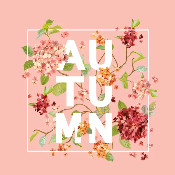 Hortensia Flowers Background. Autumn Design in Vector. T-shirt Fashion Graphic