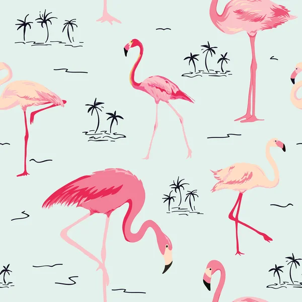 Flamingo Bird Background - Retro seamless pattern in vector