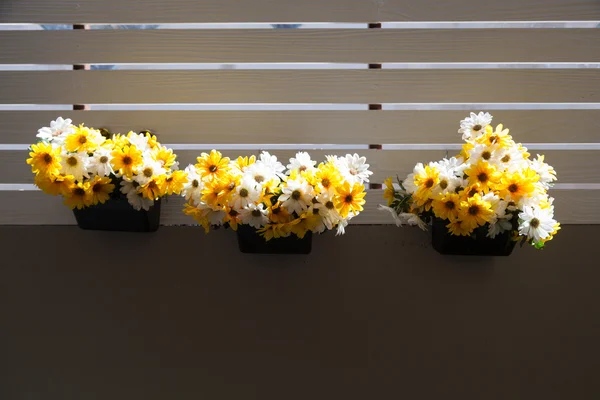 Vase of flowers on balcony