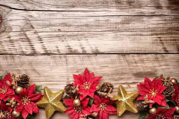 Christmas greeting card. Christmas decoron the wooden background.