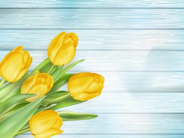Yellow tulips flowers on wooden planks. EPS 10