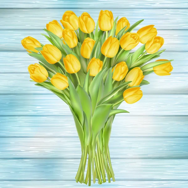 Yellow tulips flowers on wooden planks. EPS 10