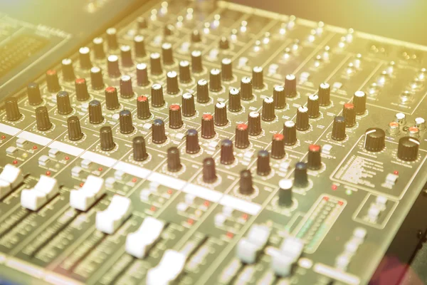 Sound mixer control panel, close-up audio controls
