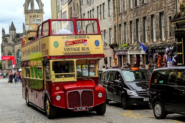 EDINBURGH - 11 August, 2015, a vintage double decker tour bus on the Royal Mile in Edinburgh, Scotland.