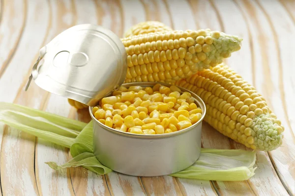 Natural organic canned corn in the pot