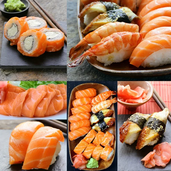 Set different kinds of Japanese sushi and rolls