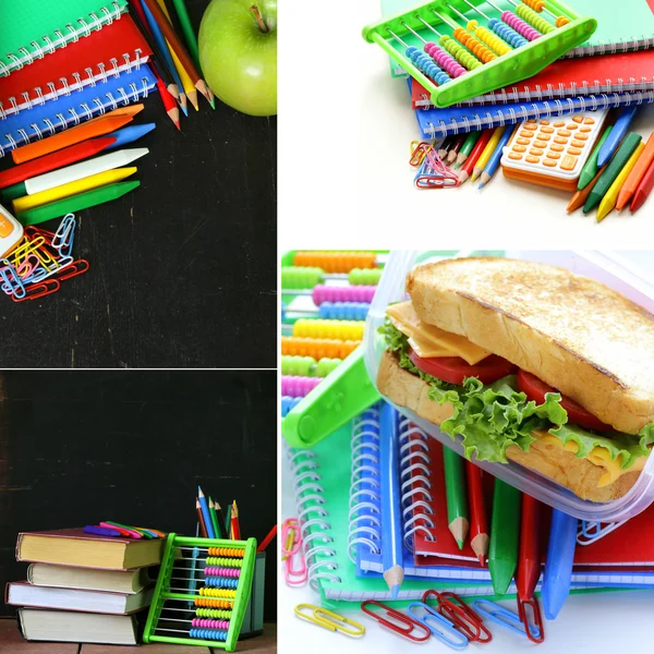 Collage school stationery and  lunch box - Back to school concept