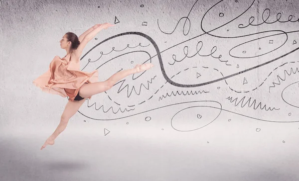 Ballet dancer performing art dance with lines and arrows