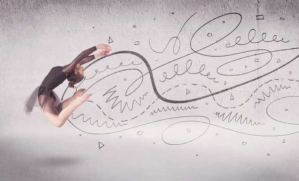 Ballet dancer performing art dance with lines and arrows