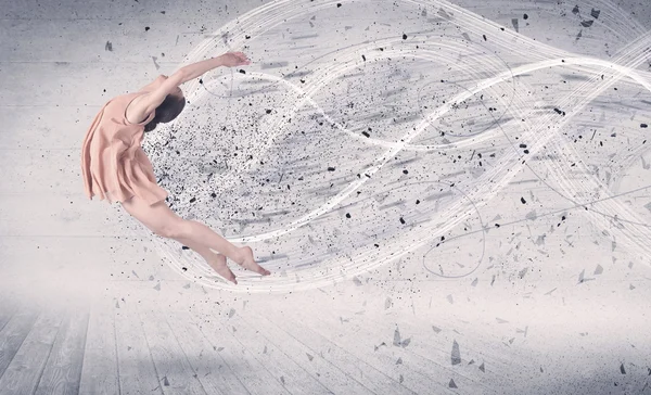 Performance ballet dancer jumping with energy explosion particle