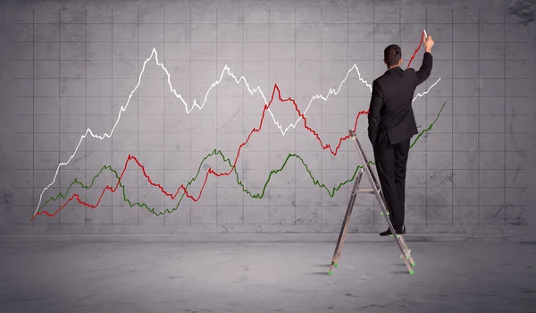 Male on ladder drawing chart lines