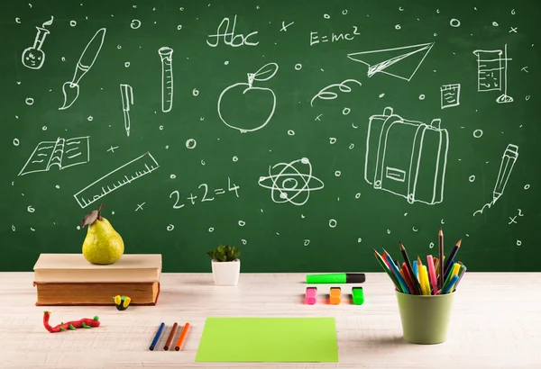 Back to school chalkboard and color pencils