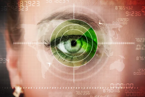 Cyber woman with modern military target eye