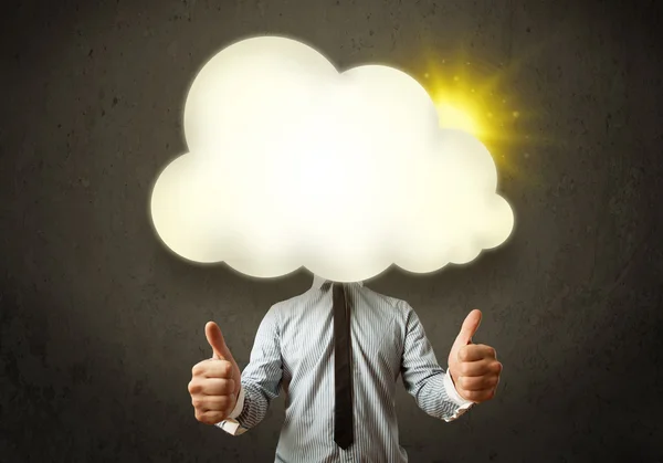 Young business man in shirt and tie with a sunny cloud head