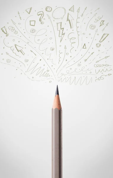 Pencil close-up with sketchy arrows